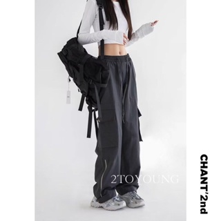 2TOYOUNG  กางเกงขายาว คาร์โก้ กางเกง เชือกอเมริกันคลาสิค Cargo pants 2023 NEW 072443 Korean Style Stylish Chic สบาย A90M08H 36Z230909