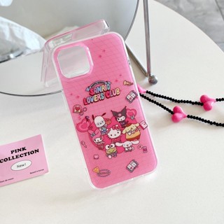 SANRIO เคสโทรศัพท์มือถือแบบนิ่ม TPU ใส กันกระแทก ลายการ์ตูนครอบครัวซานริโอ้ พร้อมสายโซ่คล้องมือ สําหรับ iPhone 14 13 12 Pro Max