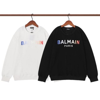ใหม่ BAL เสื้อกันหนาว คอกลม พิมพ์ลายโลโก้ตัวอักษร ขนาดใหญ่ เรียบง่าย ไล่โทนสี สีฟ้า สีแดง สไตล์สปอร์ต 2023