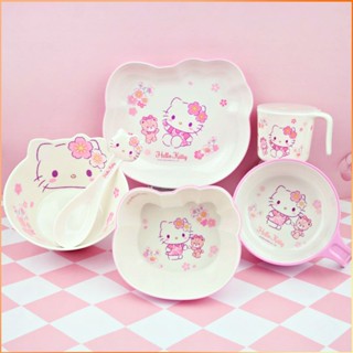 Sanrio Cute Cherry Hello Kitty Girl Bowl Children&amp;#39;s Anti -drop Dining Plate High Value Kt Cat Bowl Spoon Tableware -FE