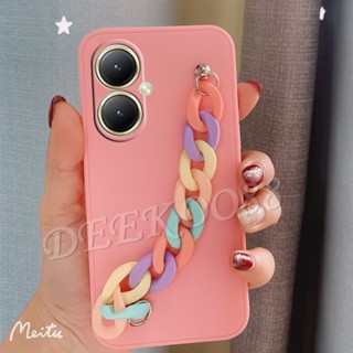 พร้อมส่ง เคสโทรศัพท์มือถือ ซิลิโคนนิ่ม TPU พร้อมสายโซ่คล้อง สีรุ้ง หลากสี สําหรับ VIVOY27 VIVO Y27 4G 5G