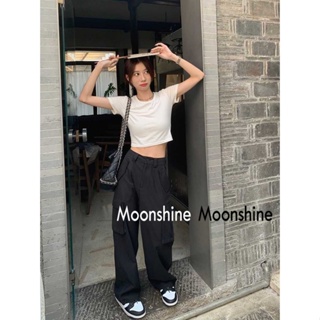 Moon  กางเกงขายาว คาร์โก้ กางเกง เชือกอเมริกันคลาสิค Cargo pants 2023 NEW 072618 พิเศษ Chic คุณภาพสูง Korean Style A20M06F 36Z230909