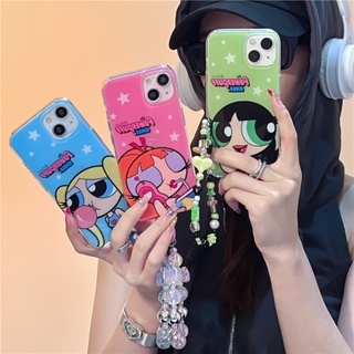 เคสโทรศัพท์มือถือ แบบแข็ง ลายการ์ตูน The Powerpuff Girls พร้อมสายคล้องมือ สําหรับ iPhone 14 13 12 Pro Max 11 14promax