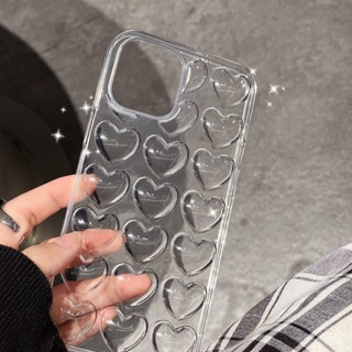 เคสโทรศัพท์มือถือ ซิลิโคนนิ่ม TPU ใส ลายหัวใจ 3D สําหรับ iPhone 11 Pro 12 13 14 Pro Max Mini Xs Max Xr X 7 8 Plus SE 2020