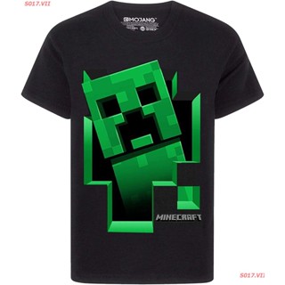 เสื้อยืดคอกลม【COD】 2022 Cartoon COD การ์ตูน มายคราฟ Minecraft Creeper Inside Boys Black Short Sleeve T-Shirt เสื้อยืดพิ