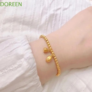 Doreen สร้อยข้อมือ ลูกปัดทองแดง รูปดอกบัว สีทอง สร้างสรรค์ เรียบง่าย สไตล์เรโทร