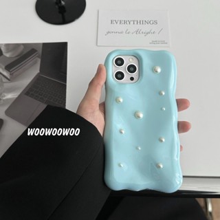 เคสโทรศัพท์มือถือ กันตก ป้องกัน ประดับไข่มุก สีฟ้า สไตล์เกาหลี สําหรับ Apple Iphone 14promax 13 11 14pro 13pro 14