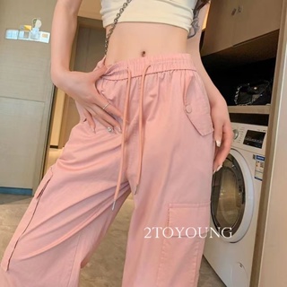 2TOYOUNG  กางเกงขายาว คาร์โก้ กางเกง เชือกอเมริกันคลาสิค Cargo pants 2023 NEW 072919 Unique สวยงาม fashion Stylish A90M05J 36Z230909