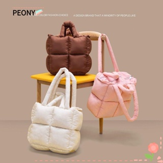 Peonypavilion กระเป๋าสะพายไหล่ กระเป๋าถือ ผ้าไนล่อน มีซิป สีพื้น สไตล์ยุโรป อเมริกา แฟชั่นสําหรับสตรี