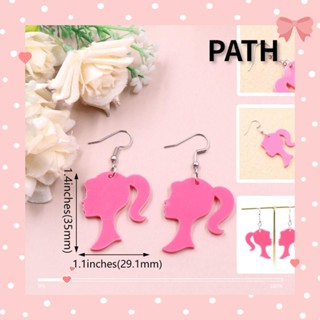 Path ต่างหูอะคริลิค รูปตัวอักษรภาษาอังกฤษ สีชมพู สําหรับตุ๊กตาบาร์บี้