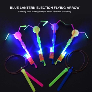 Flying Rocket Helicopter Elastic Toy Flash LED Light Slingshot Flying Arrow Lastik Berlampu Mainan Budak