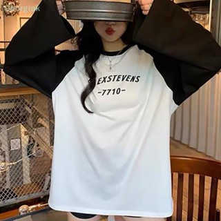 【Geor】เสื้อยืดลําลอง คอกลม แขนยาว พิมพ์ลายตัวอักษร ทรงหลวม แฟชั่นสําหรับผู้หญิง GG