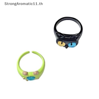 Strongaromatic แหวนแต่งงาน รูปตาแมวน่ารัก สีเขียว เครื่องประดับแฟชั่น สําหรับผู้หญิง