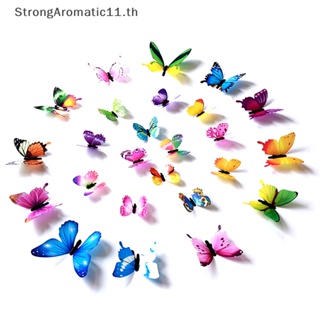 Strongaromatic สติกเกอร์ ลายผีเสื้อ 3D เรืองแสง สําหรับติดตกแต่งผนังบ้าน ห้องนั่งเล่น 12 ชิ้น ต่อชุด