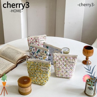 Cherry3 กระเป๋าเก็บของ ผ้าฝ้าย ลายดอกไม้ มีซิป สําหรับเดินทาง