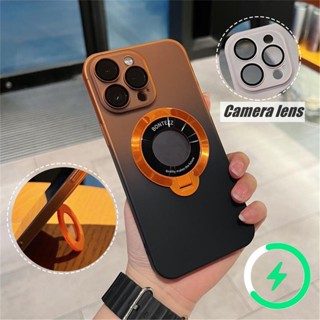 เคสโทรศัพท์มือถือ ป้องกันเลนส์กล้อง พร้อมแหวนแม่เหล็กตั้งโทรศัพท์ 360 องศา สําหรับ iPhone 14 Pro Max 12 13 Pro Max 14 Plus° เคสแหวนชาร์จ กันกระแทก เนื้อแมตต์ หมุนได้
