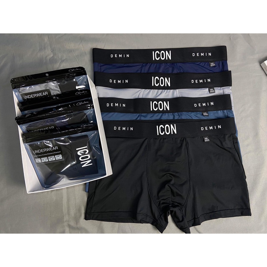 ชุด 4 ชิ้น ICON Mens Cold Elastic Boxer Underwear ยืด 4 ทิศทาง, ICON Denim Mens Cold Elastic Boxer B