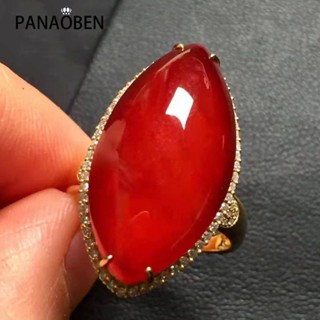 Panaoben ♥ แหวนหมั้น รูปม้า Chalcedony สีแดงธรรมชาติ เครื่องประดับเงิน แฟชั่นสร้างสรรค์ สําหรับผู้หญิง