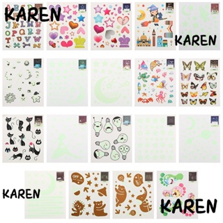 Karen สติกเกอร์ไวนิล ลายการ์ตูนดวงจันทร์เรืองแสง DIY สําหรับติดตกแต่งผนังห้องนอนเด็ก