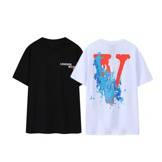 เสื้อยืดแขนสั้น คอวี ทรงหลวม พิมพ์ลายคลื่น vlone x juice wrld 999 สไตล์ฮิปฮอป สําหรับผู้ชาย และผู้หญิง