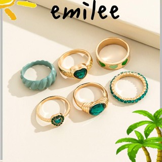 Emilee ชุดเครื่องประดับ แหวนคริสตัล สไตล์วินเทจ สําหรับผู้หญิง 6 ชิ้น