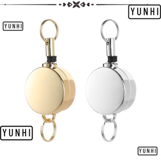 YUNHI 1/2/4 ชิ้น พับเก็บได้ พวงกุญแจ แบบพกพา ร้อน ยืดหดได้ รอก สเตนเลส ป้องกันการกัดกร่อน คลิปเข็มขัด