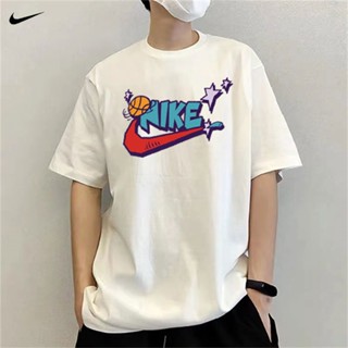 Nike เสื้อยืดลําลอง ผ้าฝ้าย 100% แขนสั้น คอกลม พิมพ์ลายโลโก้บาสเก็ตบอลน่ารัก แฟชั่นสําหรับผู้ชาย