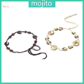 Mojito เข็มขัดคาดเอว แบบถัก สไตล์โบฮีเมียน วินเทจ บาง พร้อมลูกปัด ตกแต่งเสื้อเชิ้ต สําหรับเด็กผู้หญิง