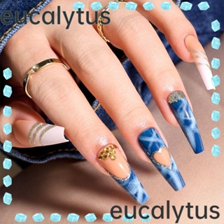 Eucalytus1 เล็บปลอมแฟชั่น หัวเหลี่ยม แบบยาว เต็มเล็บ สไตล์ฝรั่งเศส สําหรับเด็กผู้หญิง