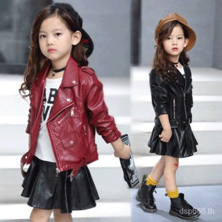 Spring and Autumn new childrens clothing Korean style cool girls PU leather clothing short belt buckle solid color leather jacket coat LIYC