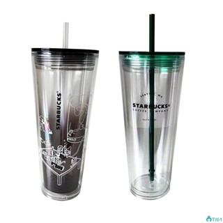 Starbucks ถ้วยพลาสติกใสสองชั้น Creative Water Cup Pp Plastic Straw Design Comfort Straw Cup 710ml/24oz TH1