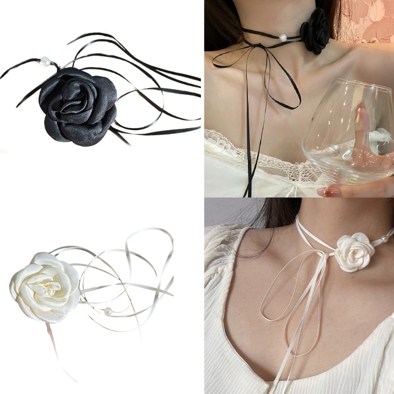 FL Gothic Rose ดอกไม้สร้อยคอผู้หญิงสุภาพสตรีแฟชั่น Choker Chain Y2K เครื่องประดับ