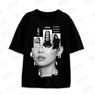 เสื้อยืดแขนสั้นลําลอง ผ้าฝ้าย ทรงหลวม พิมพ์ลาย KPOP BLACKPINK JISOO ROSE LISA JENNIE ขนาดใหญ่ สไตล์ฮาราจูกุ วินเทจ แฟชั่นฤดูร้อน สําหรับผู้ชาย และผู้หญิง