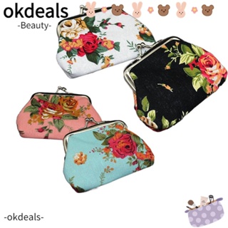 Okdeals กระเป๋าสตางค์ กระเป๋าคลัทช์ กระเป๋าใส่เหรียญ กระเป๋าเครื่องสําอาง ผ้าแคนวาส ลายดอกไม้ สําหรับผู้หญิง