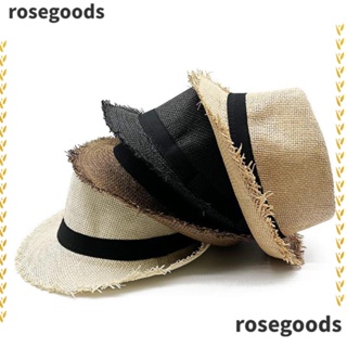 Rosegoods1 หมวกฟางปีกกว้าง ป้องกันแสงแดด สไตล์คาวบอย แฟชั่นฤดูร้อน สําหรับชายหาด