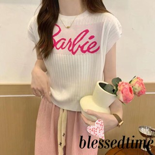 Blessedtime- เสื้อกล้ามลําลอง คอกลม แขนกุด ผ้าถัก พิมพ์ลายตัวอักษร ทรงหลวม สไตล์สปอร์ต แฟชั่นฤดูร้อน สําหรับผู้หญิง