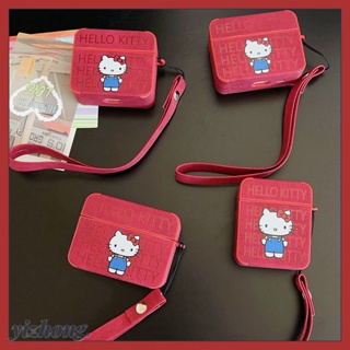 เคสหูฟังไร้สาย TPU นิ่ม ทรงสี่เหลี่ยม พิมพ์ลายเฮลโลคิตตี สีแดง พร้อมสายคล้องข้อมือ กันหาย สําหรับ Airpods Pro 2 3 1