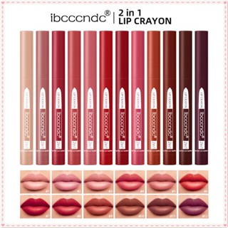 Ibcccndc ดินสอเขียนขอบปากแบบทูอินวัน Matte Velvet Moisturizing Smooth Rotating Lipstick High Colour Rendering Long Lasting Lip Makeup JOYFEEL