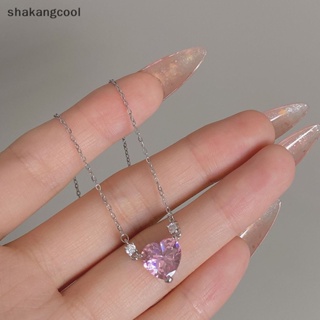 Shakangcool สร้อยคอโชคเกอร์ จี้รูปหัวใจ ประดับเพทาย สีชมพู เครื่องประดับ สําหรับผู้หญิง