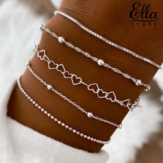 Ellastore123 ชุดเครื่องประดับ สร้อยข้อมือ ห่วงโซ่ สเตนเลส น้ําหนักเบา ปรับได้ 5 ชิ้น ต่อชุด