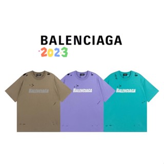 5826 เสื้อยืดแขนสั้น สีฟ้า เขียว ม่วง แฟชั่นสําหรับผู้ชาย ผู้หญิง