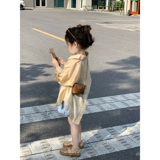 Korean style childrens clothing 2023 Summer new girls sun-proof shirt coat camisole denim shorts three-piece set HU3S