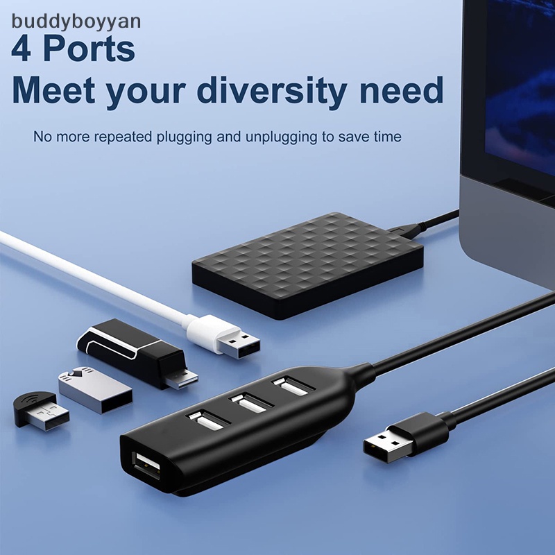 Bbth ฮับ Usb 2.0 ความเร็วสูง 4 พอร์ต พร้อมสายเคเบิล ขนาดเล็ก แบบพกพา สําหรับแล็ปท็อป โน้ตบุ๊ก
