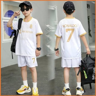 เสื้อกีฬาแขนสั้น ลายทีมชาติฟุตบอล Al Nassr Jersey Away Ronaldo 22 23 ชุดเยือน สําหรับเด็ก