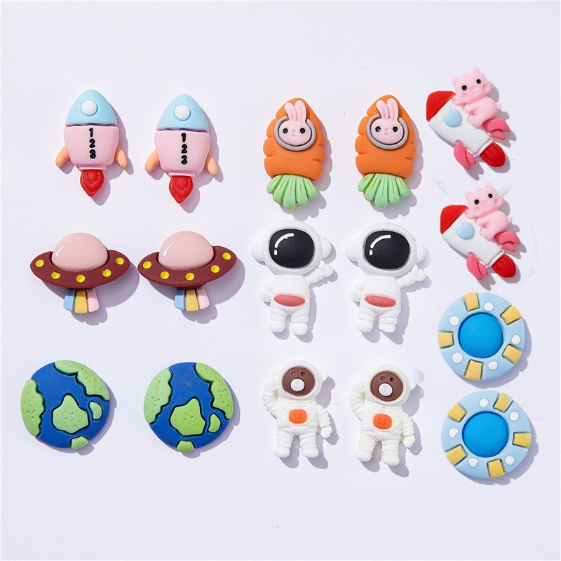 แผ่นกาวเรซิ่น รูปการ์ตูนนักบินอวกาศ สําหรับทํากิ๊บติดผม diy