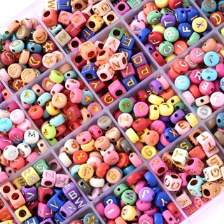 ลูกปัดอะคริลิค ทรงสี่เหลี่ยม และแบน ลายตัวอักษร สีทอง สีเงิน…