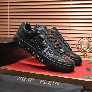 Philipp Plein ใหม่ รองเท้าลําลอง โลหะ สีขาว แฟชั่นสําหรับผู้ชาย