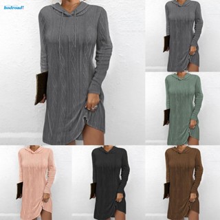 【HODRD】Women Hoodies Dress Knee Length Long Sleeve Slightly Elastic Solid Color【Fashion】