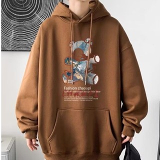 เสื้อกันหนาวแขนยาว มีฮู้ด ทรงหลวม พิมพ์ลายการ์ตูนหมีเท็ดดี้ ขนาดใหญ่ แฟชั่นฤดูใบไม้ร่วง สําหรับผู้ชาย และผู้หญิง และนักเรียน ไซซ์ M - 5XL