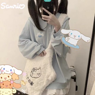 เสื้อยืดโปโล แขนยาว พิมพ์ลายการ์ตูน Sanrio Cinnamoroll Y2k ทรงหลวม แฟชั่นฤดูใบไม้ผลิ สําหรับผู้หญิง [GM]